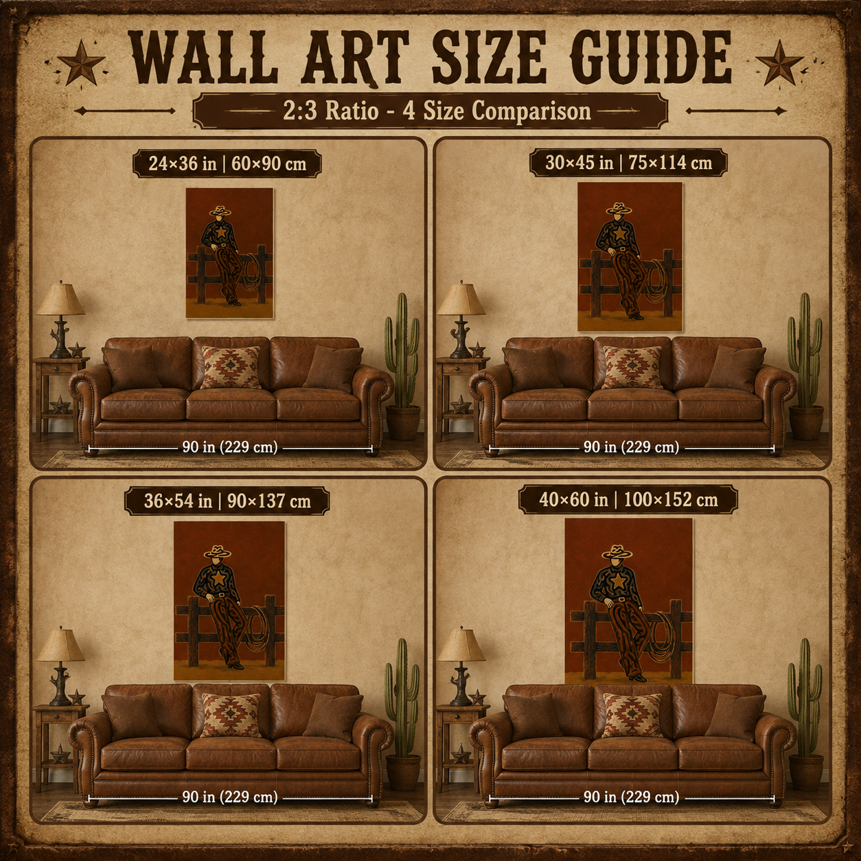 Vintage Cowboy Painting, Western Ranch Wall Art, Rustic Southwestern Rodeo Home Decor