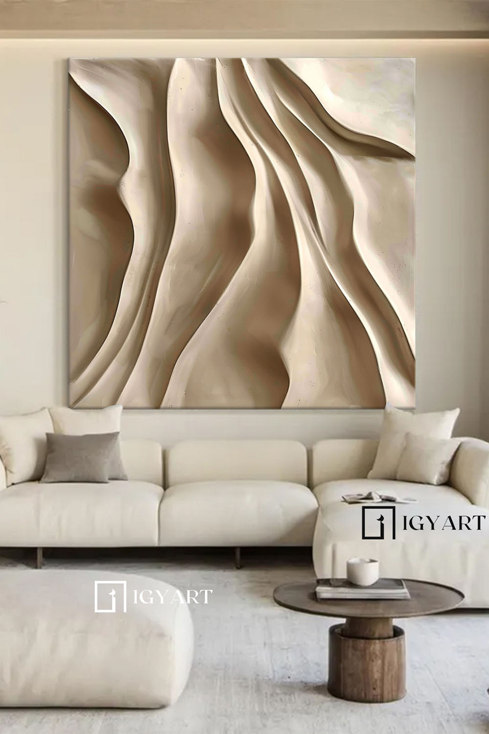 Beige Sculptured art Wood carving wall art Beige 3D Textured Wall Art