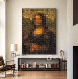 Mona Lisa's Smiling Portrait Art Geometric Wood Art Sculptured art Painting Wood Block Art