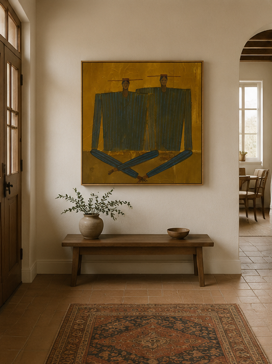 Hand-Painted Figurative Abstract Portrait - Textured Striped People Art for Modern Decor