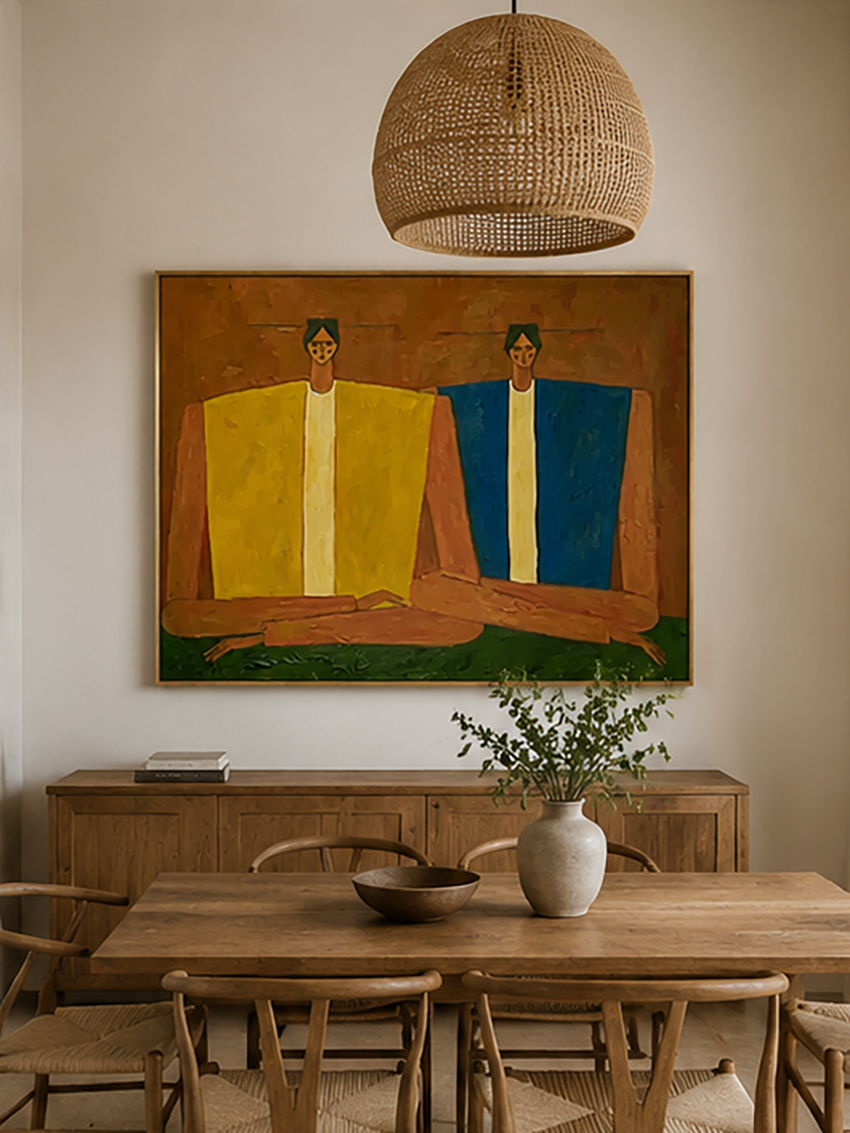 Mid-Century Modern Abstract Figurative Oil Painting - Earthy Abstract People Wall Art