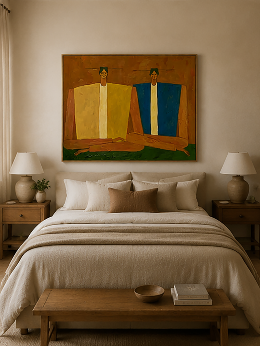 Mid-Century Modern Abstract Figurative Oil Painting - Earthy Abstract People Wall Art
