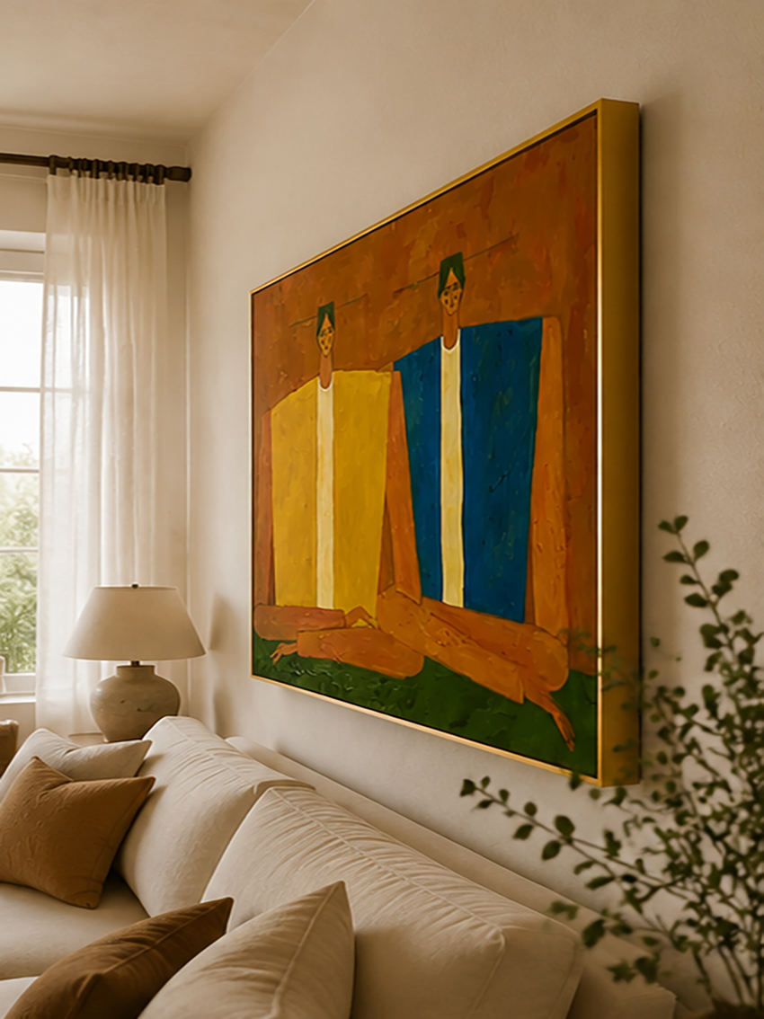 Mid-Century Modern Abstract Figurative Oil Painting - Earthy Abstract People Wall Art