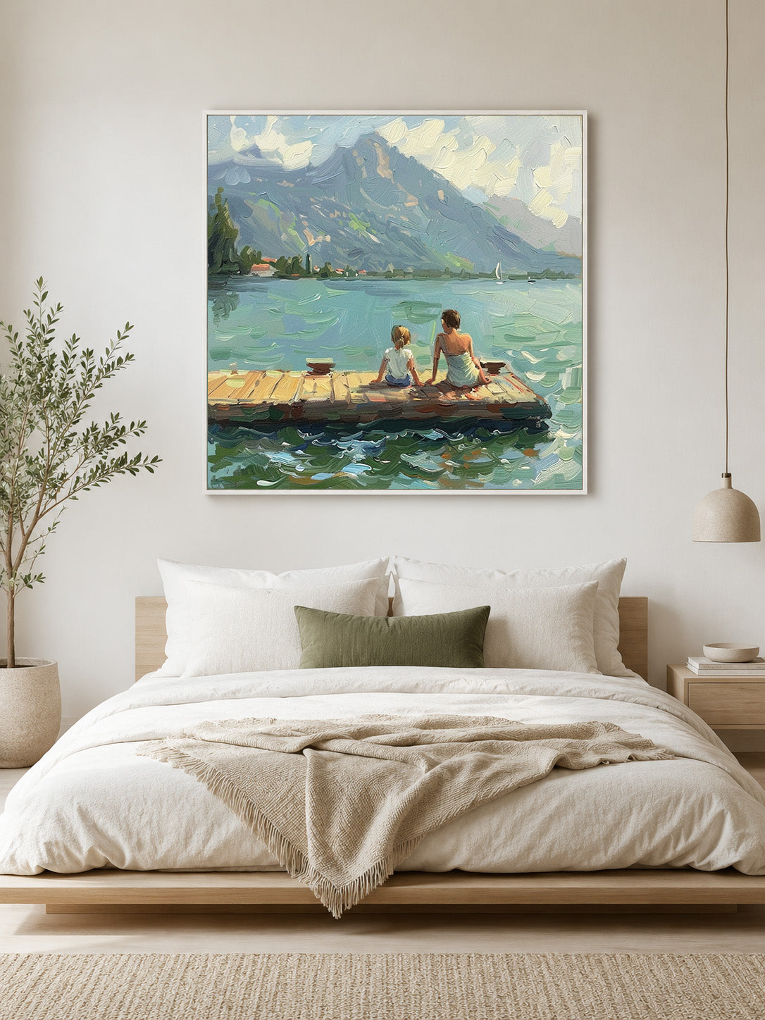 Green Abstract Landscape Oil Painting Lake Canvas Art Vintage Landscape Art Countryside Painting