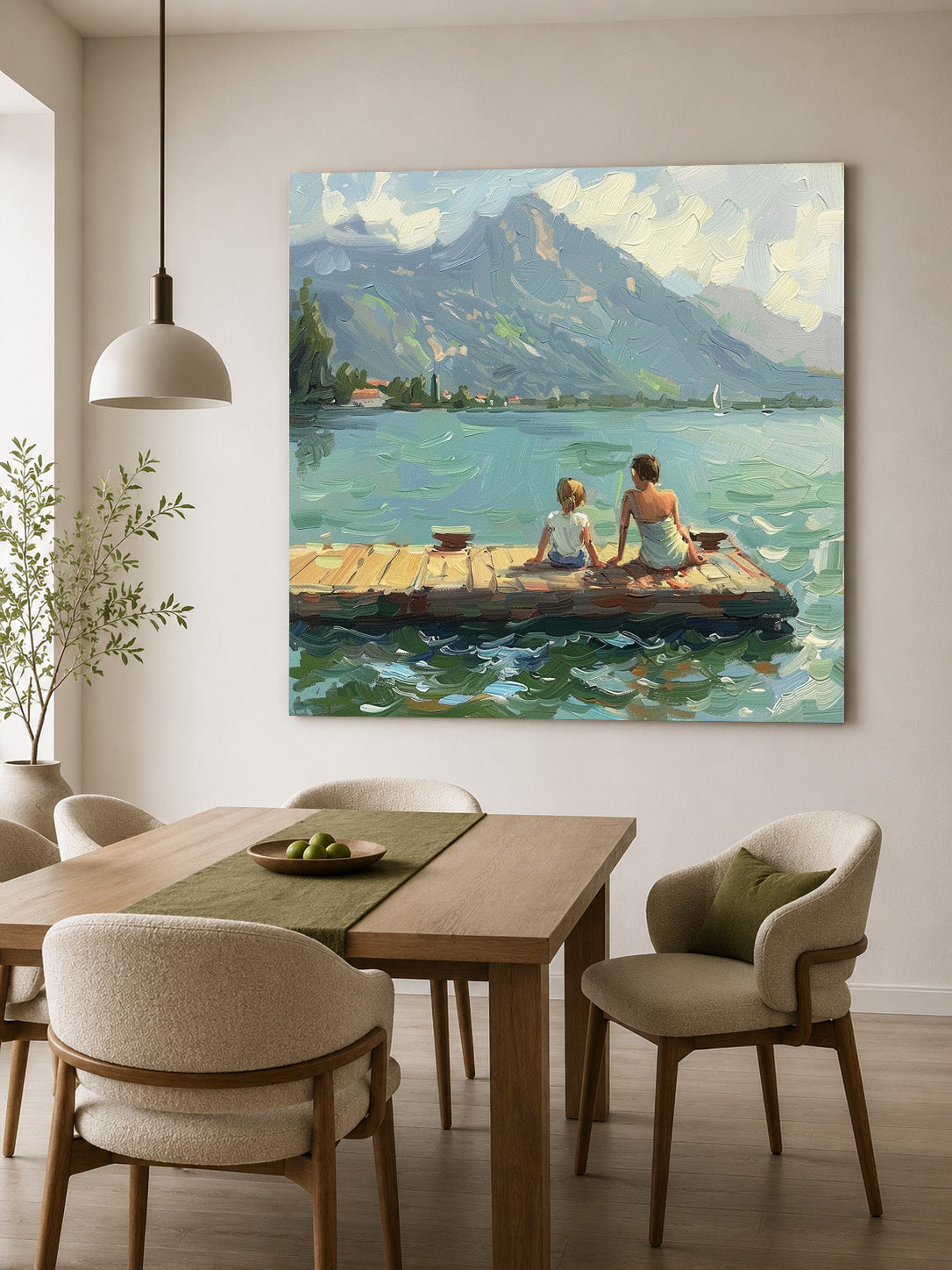Green Abstract Landscape Oil Painting Lake Canvas Art Vintage Landscape Art Countryside Painting