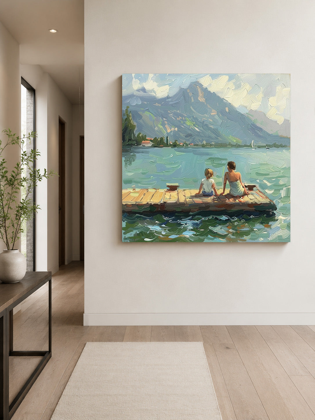 Green Abstract Landscape Oil Painting Lake Canvas Art Vintage Landscape Art Countryside Painting