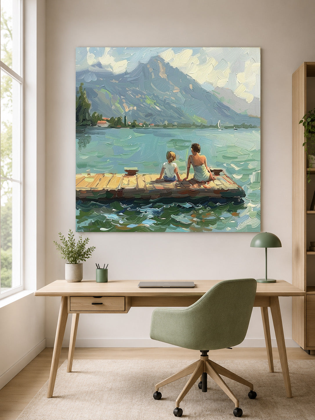 Green Abstract Landscape Oil Painting Lake Canvas Art Vintage Landscape Art Countryside Painting