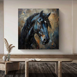 Ferghana horse painting black horse head painting Horse oil painting horse head painting Animal Painting black horse head painting