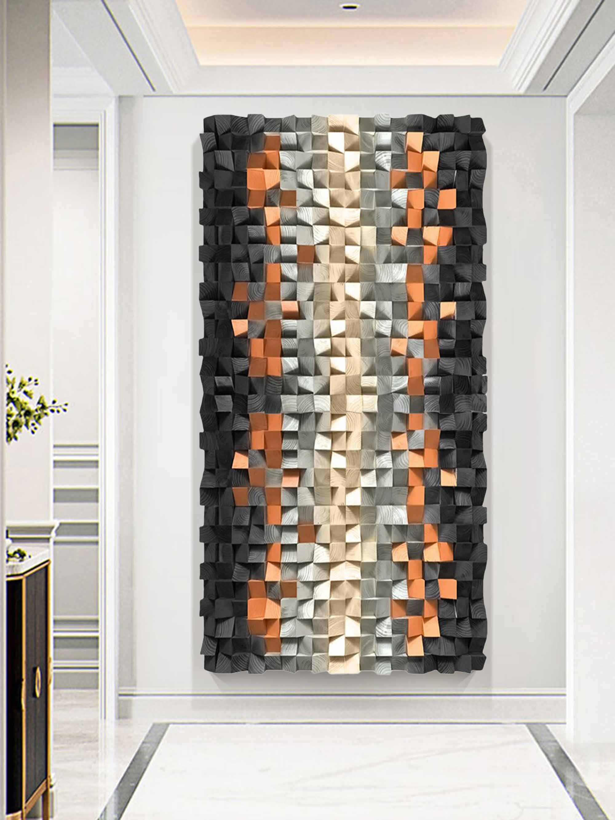 Brown Geometric Wood Decor Art Textured Wall Sculpture Decor Painting