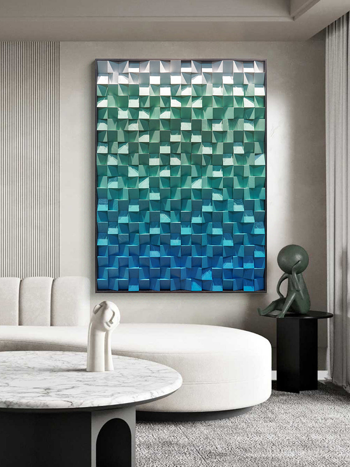 Green Wood Collage Wall Art decor Green Sculptured Textured Wall Art 
