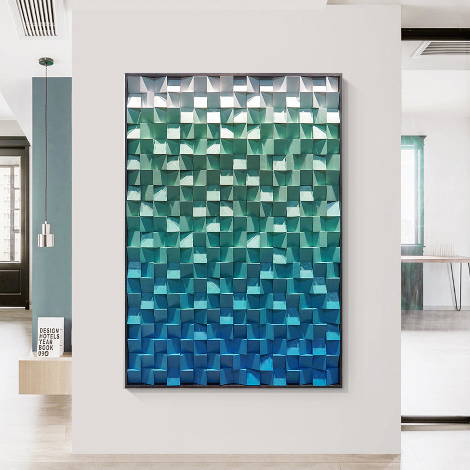 Green Wood Collage Wall Art decor Green Sculptured Textured Wall Art 