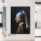 Art Portrait of Girl with Pearl Earring Geometric Wood Art Sculptured art Painting Wood Block Art