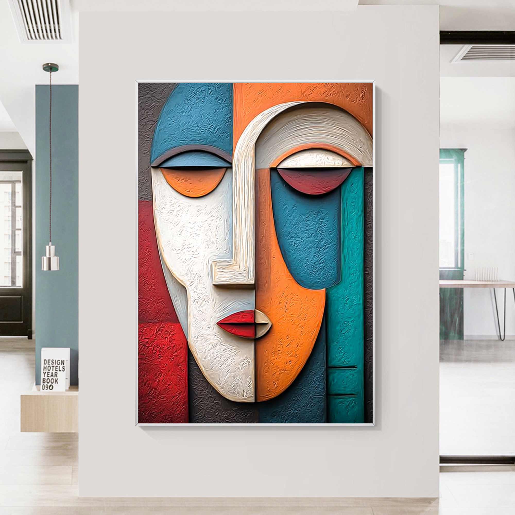 Wood carving wall art  face 3D Textured Wall Decor face Sculptured art