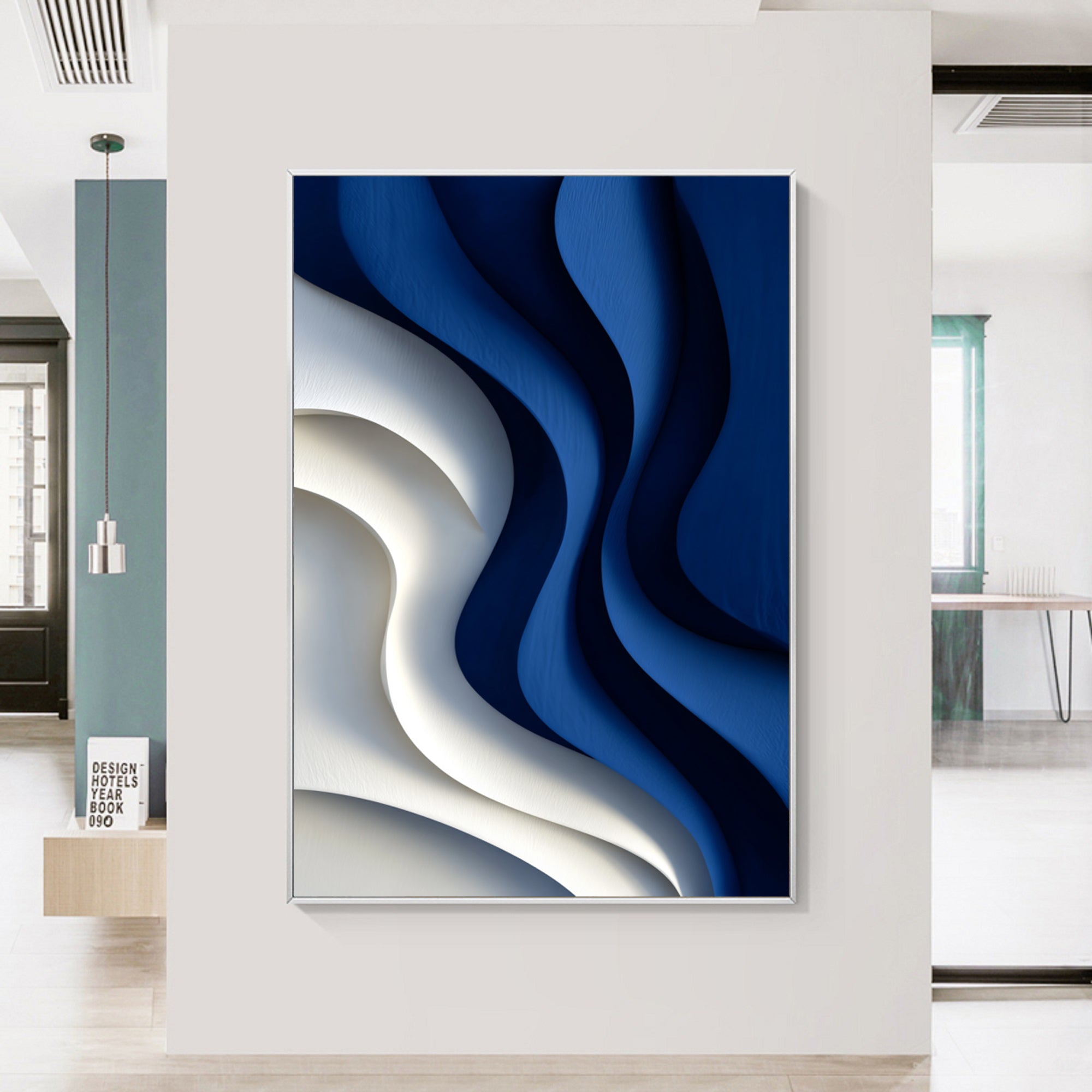 Blue 3D Textured Wall art Blue Sculptured art Painting Wood Block Art
