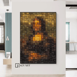 Mona Lisa's Smiling Portrait Art Geometric Wood Art Sculptured art Painting Wood Block Art