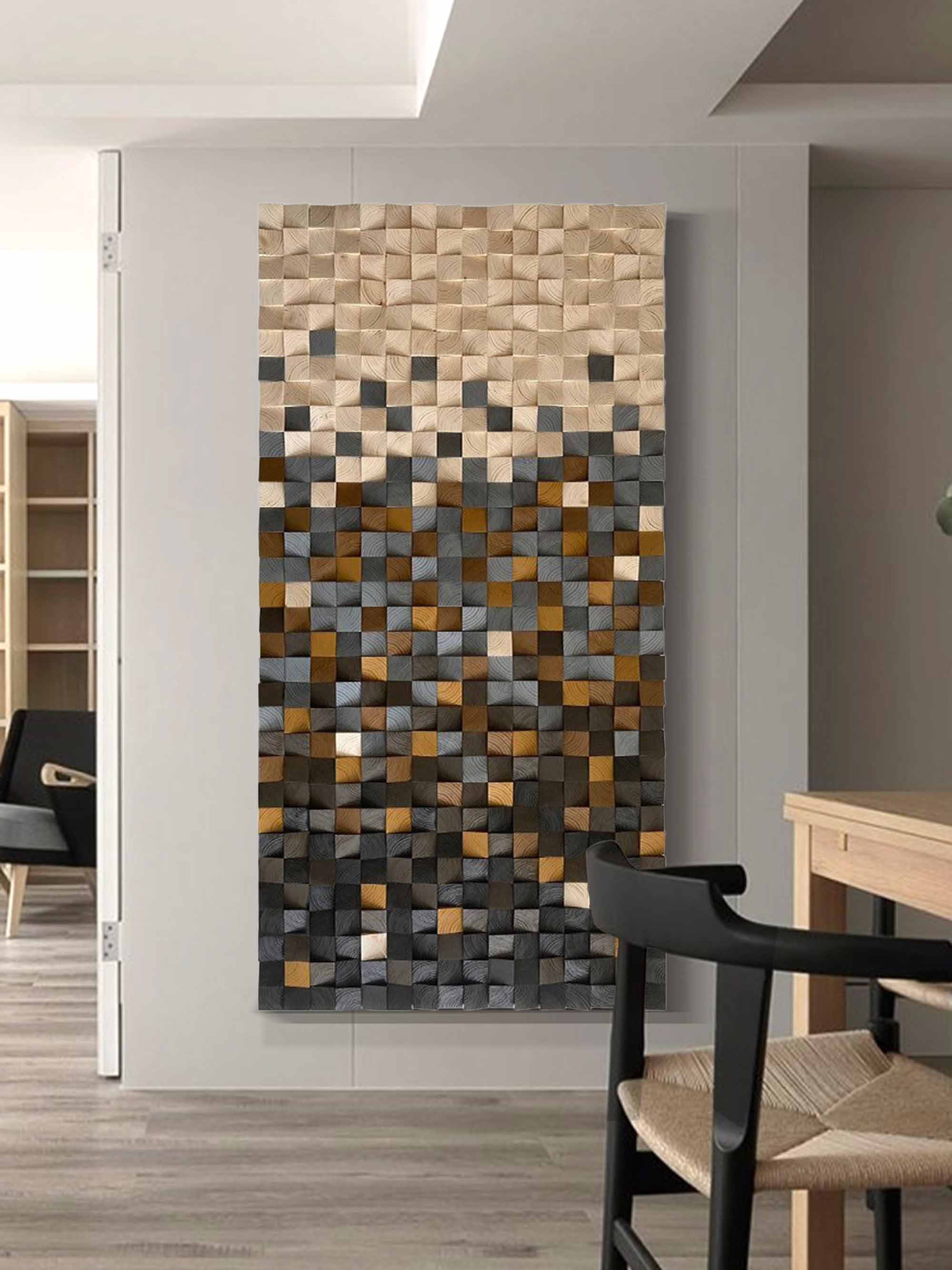 Hand-Painted Wood Carving Wall Art: Geometric Wood Decor Art