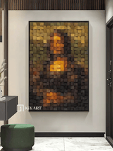 Mona Lisa's Smiling Portrait Art Geometric Wood Art Sculptured art Painting Wood Block Art