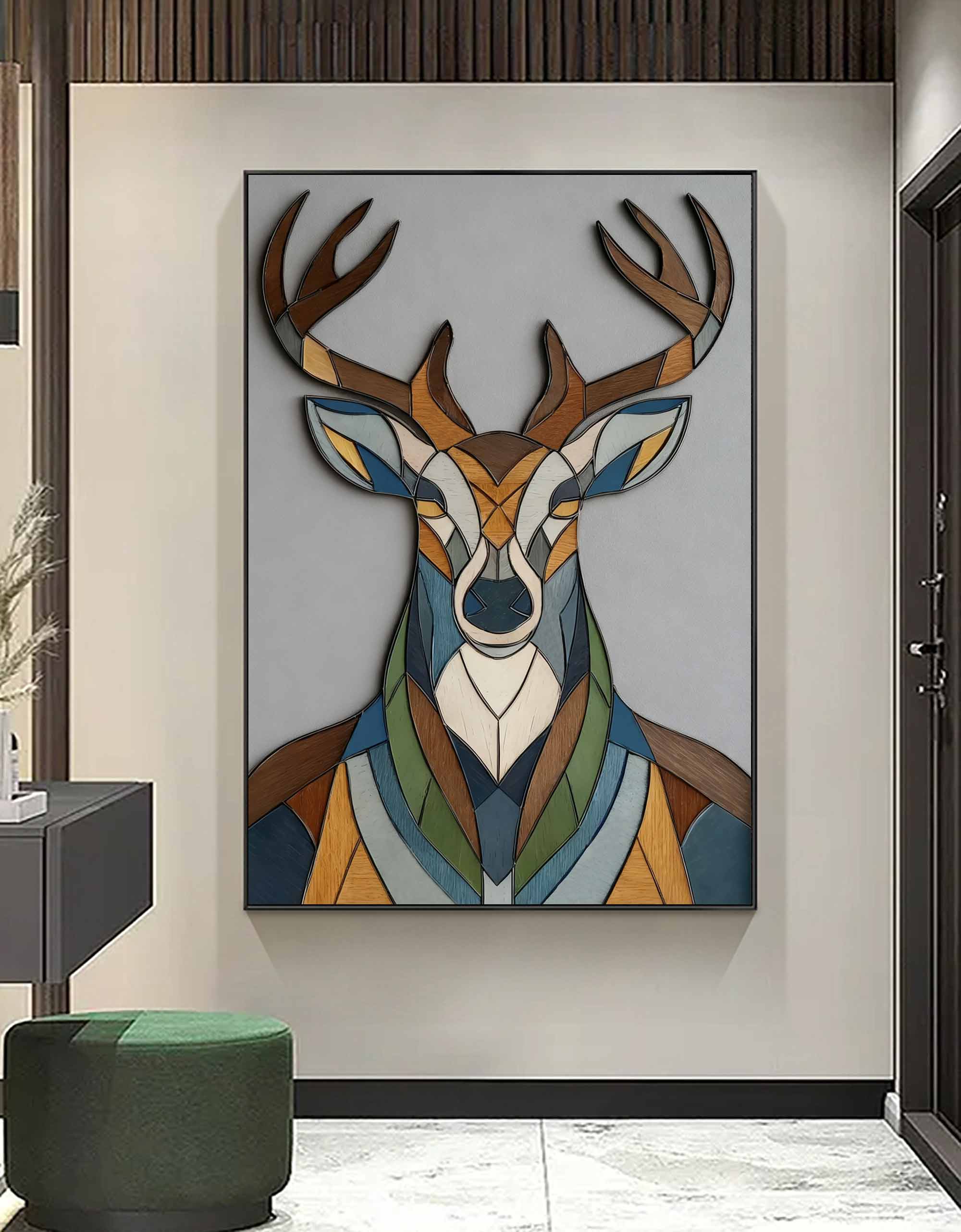 Contemporary animal geometric decor wooden Minimalist stag wall art 