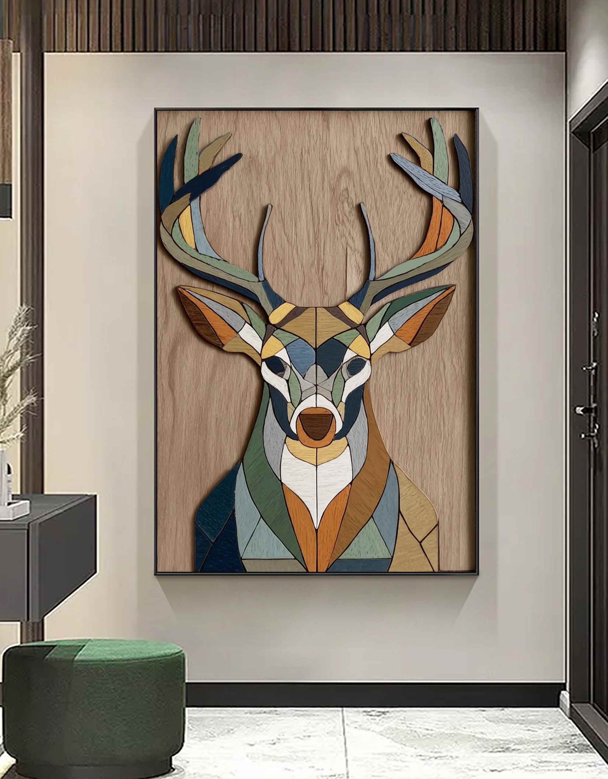 Contemporary animal geometric decor wooden Minimalist stag wall art 