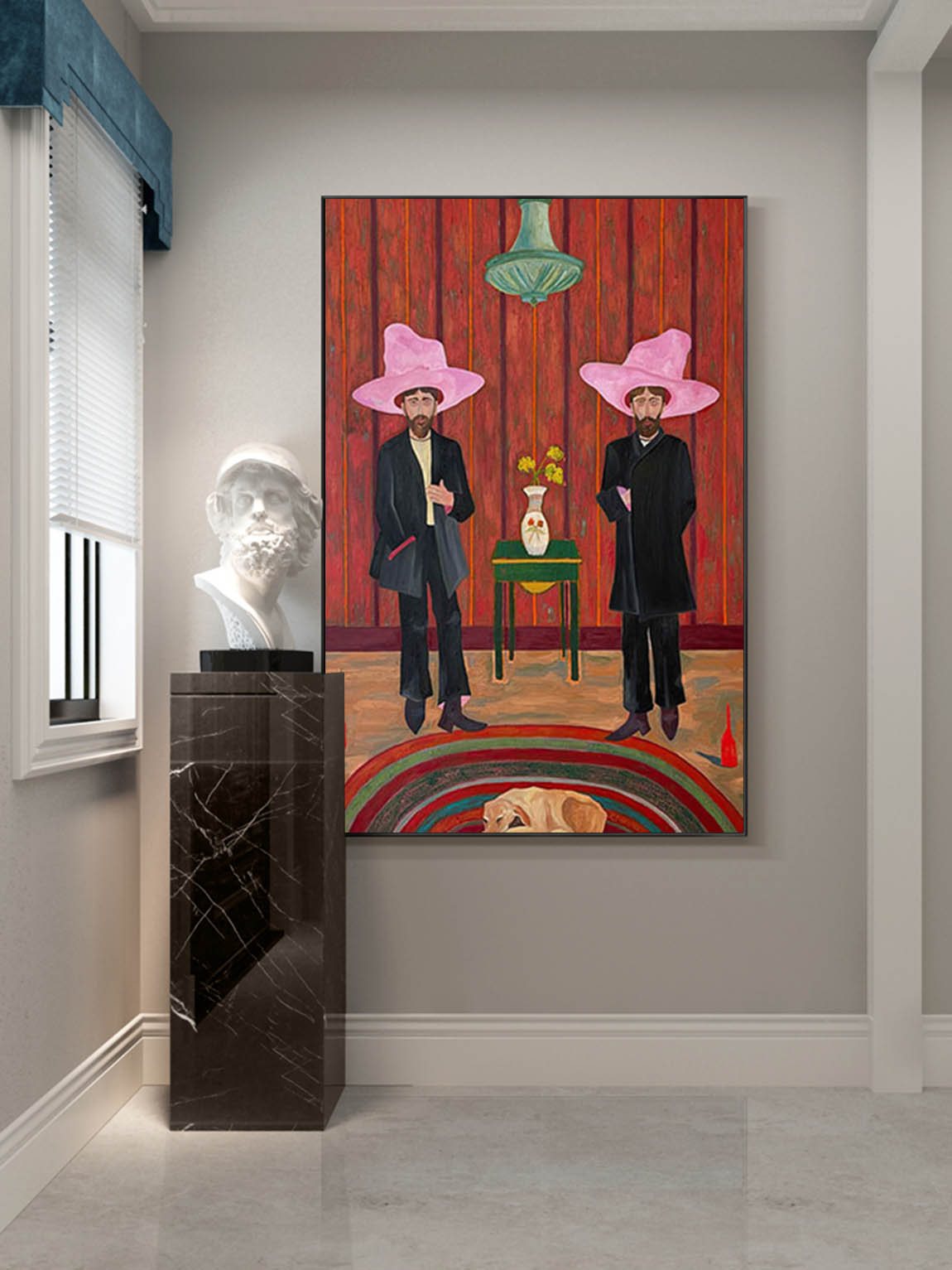 Two Red hat figure painting Figure abstract painting, figure face art, red hat figure abstract painting