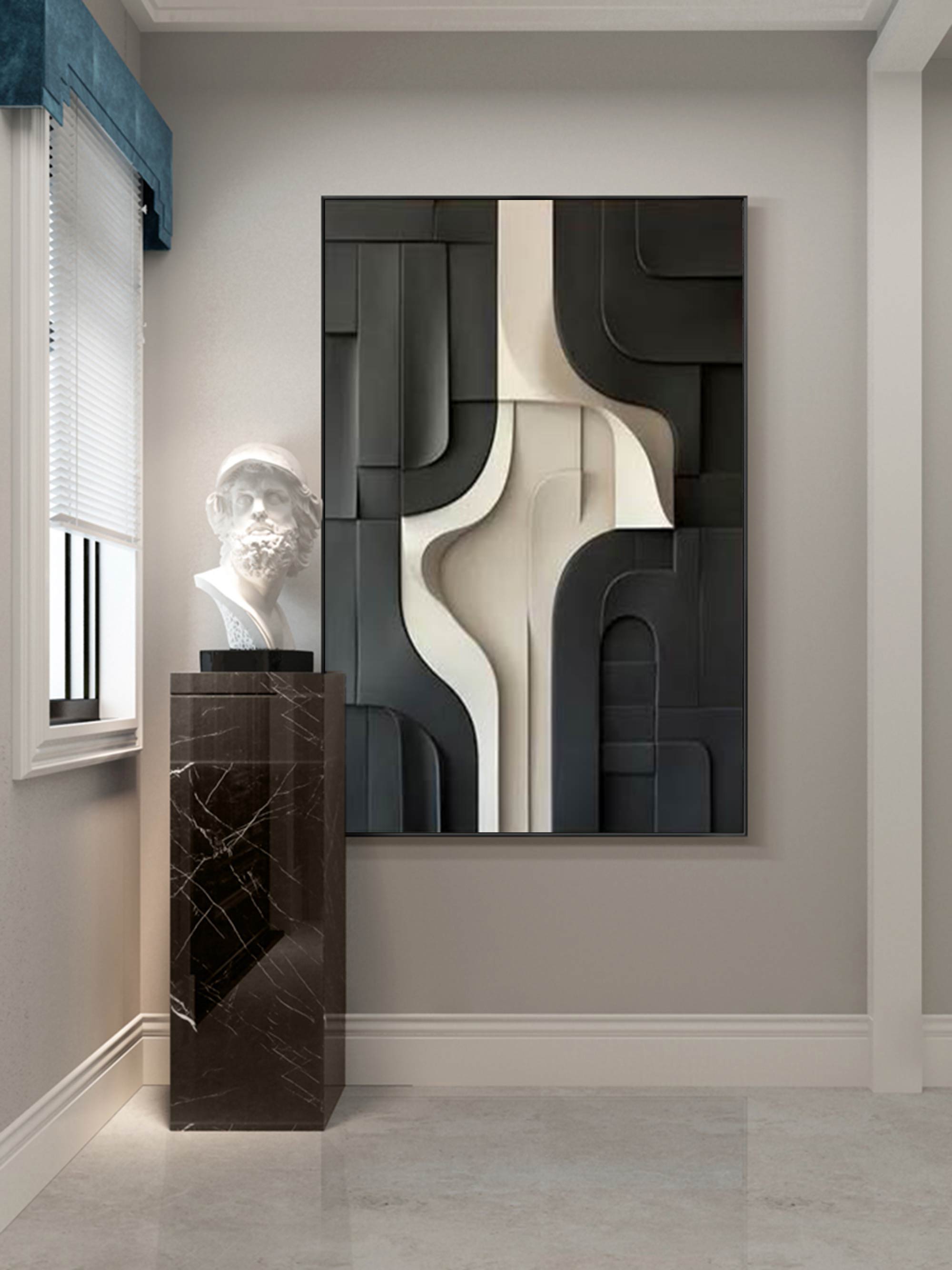 Wood Textured Wall Decor Black Sculptured Art Sculptured art Painting