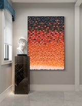 Wood Collage Wall Art decor orange color Sculptured Textured Wall Art 