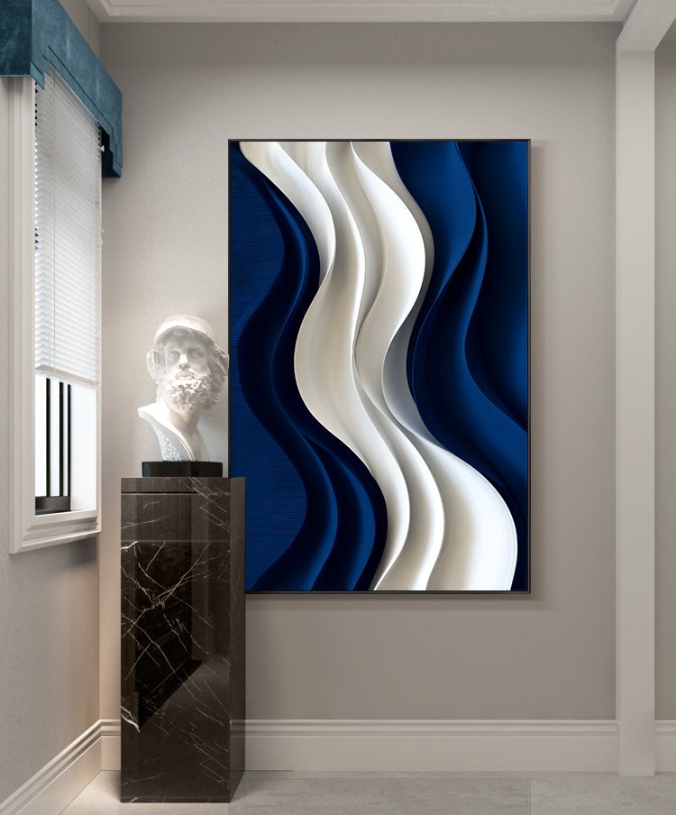 Blue 3D Textured Wall art Hand-Painted Wood Carving Wall Art Blue 