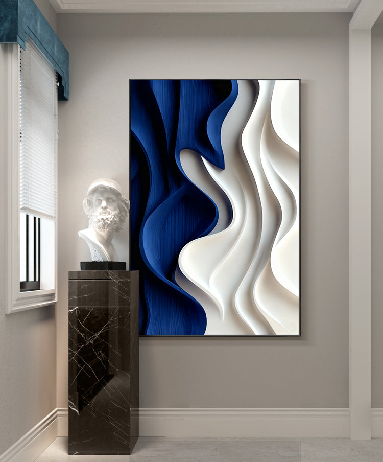 Blue Sculptured art Painting Wood carving wall art Blue 3D Textured Wall art