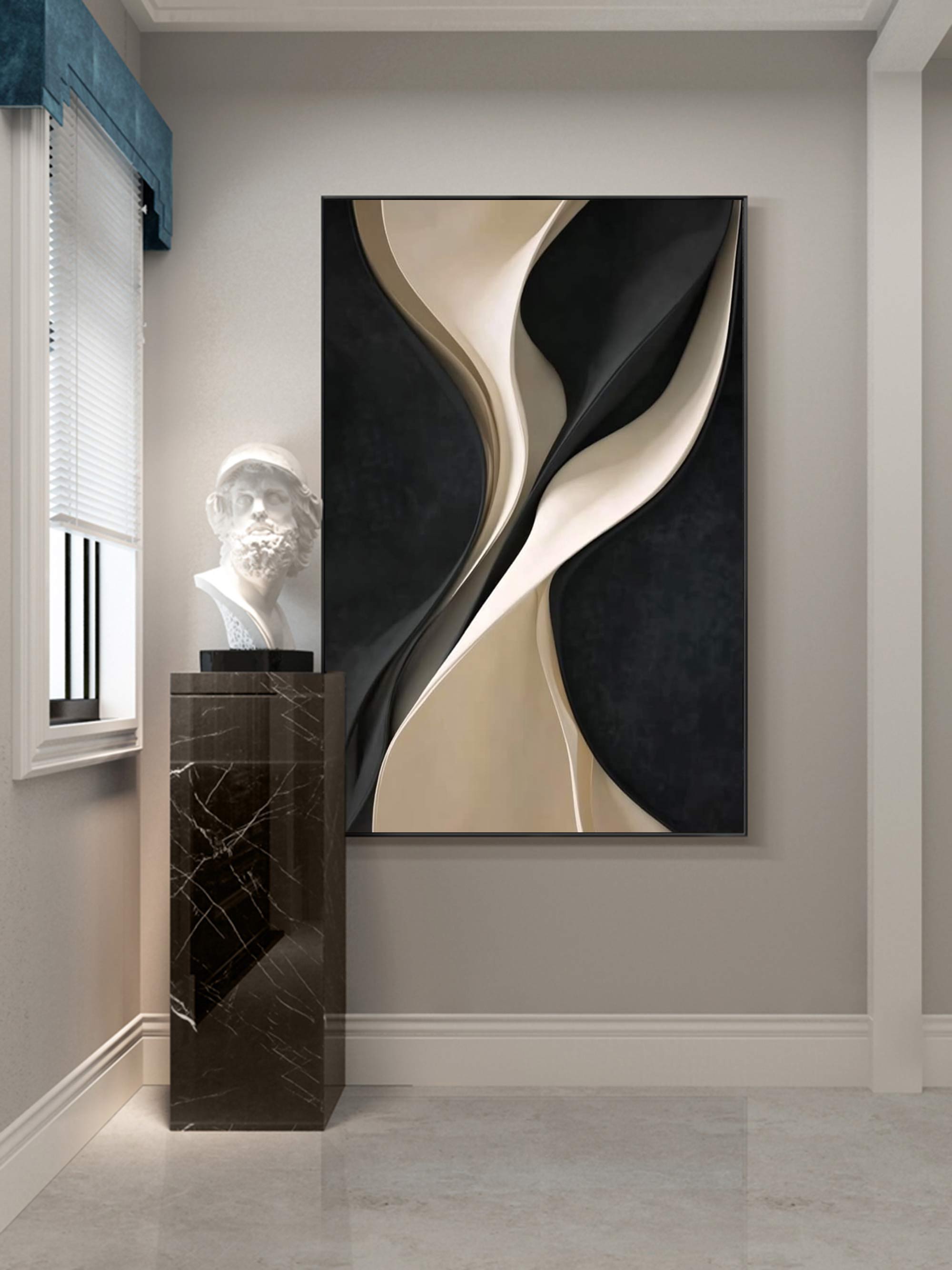 wood wall decor painting Black and white texture wall decor painting