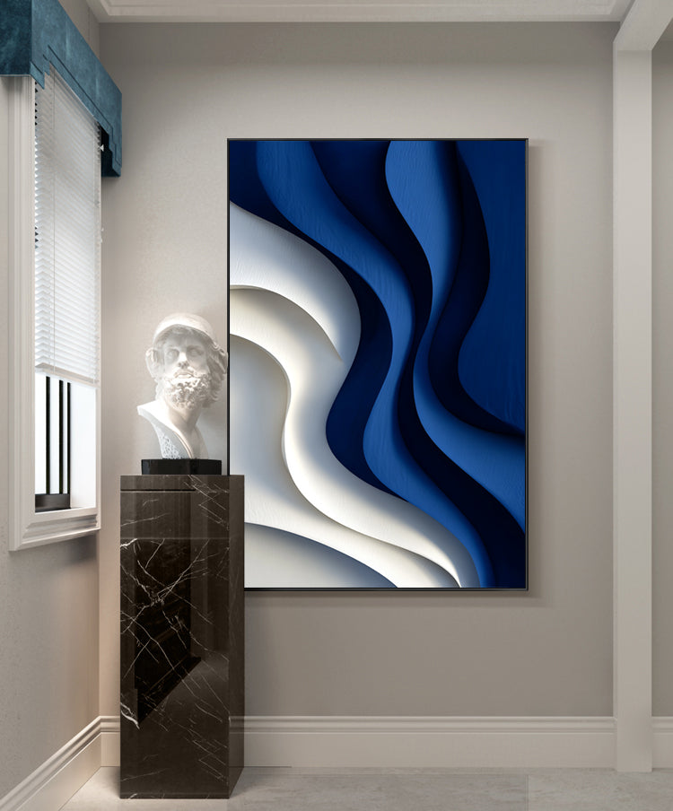 Blue 3D Textured Wall art Blue Sculptured art Painting Wood Block Art