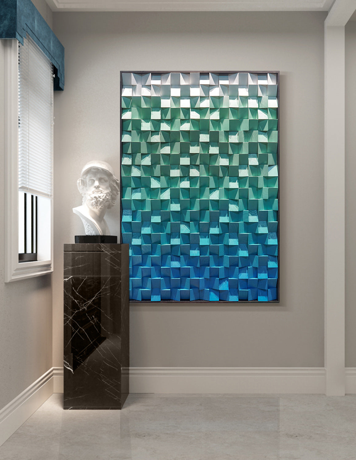 Green Wood Collage Wall Art decor Green Sculptured Textured Wall Art 