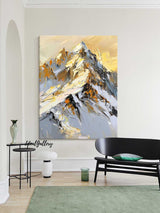 golden Snow mountain painting Snow mountains artwork mountain landscape painting.