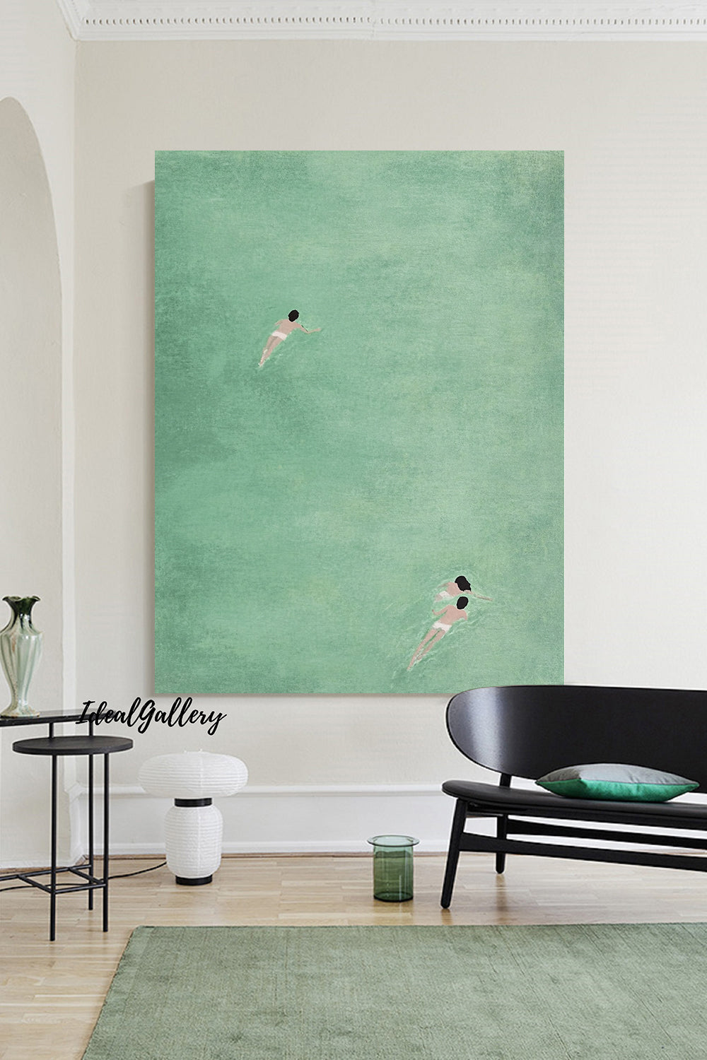 Family swimming painting,Swimming Drawing art, holiday style wall art