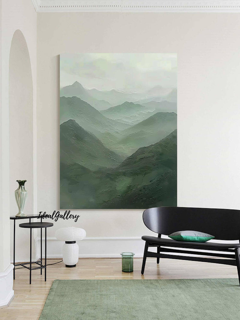 Sage Green Mountains painting Green landscape painting Green Abstract wall art Sage green Abstract Painting