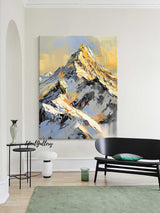 golden Snow mountain painting Snow mountains artwork mountain landscape painting.