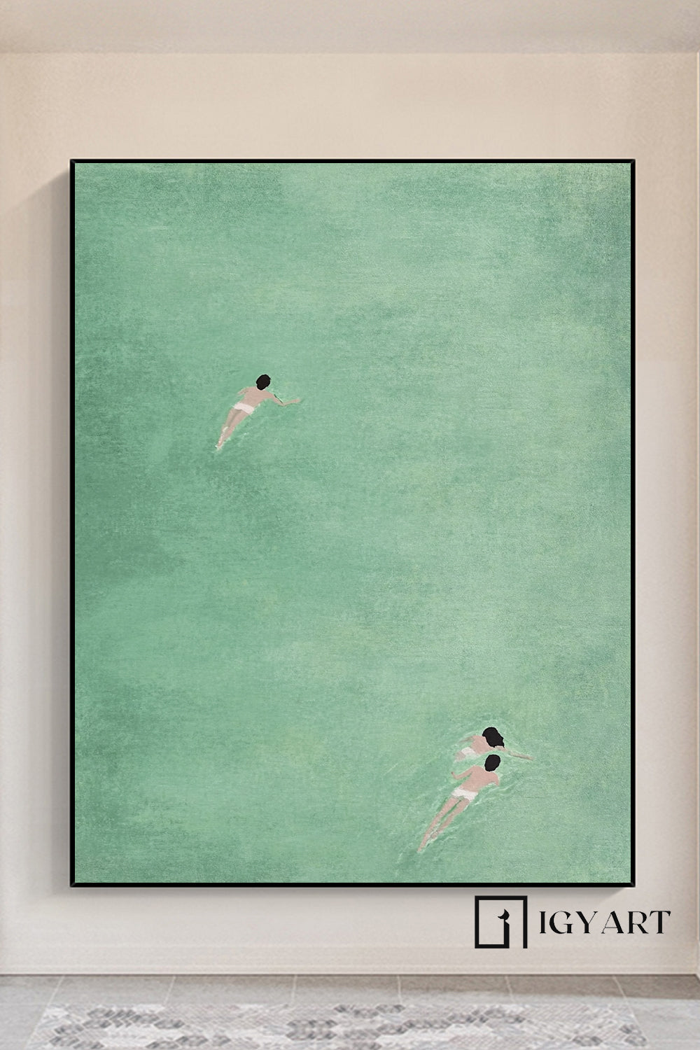 Family swimming painting,Swimming Drawing art, holiday style wall art