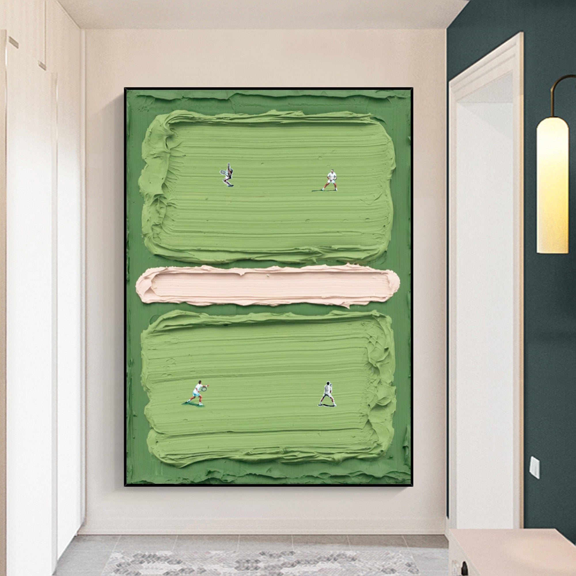 Green tennis court art Green tennis art tennis 3D textured impasto art