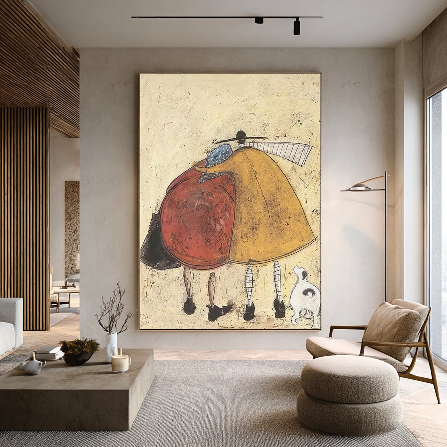 Modern Abstract Hugging Figures Canvas Art - Handcrafted Mid-Century Wall Decor for Living Room