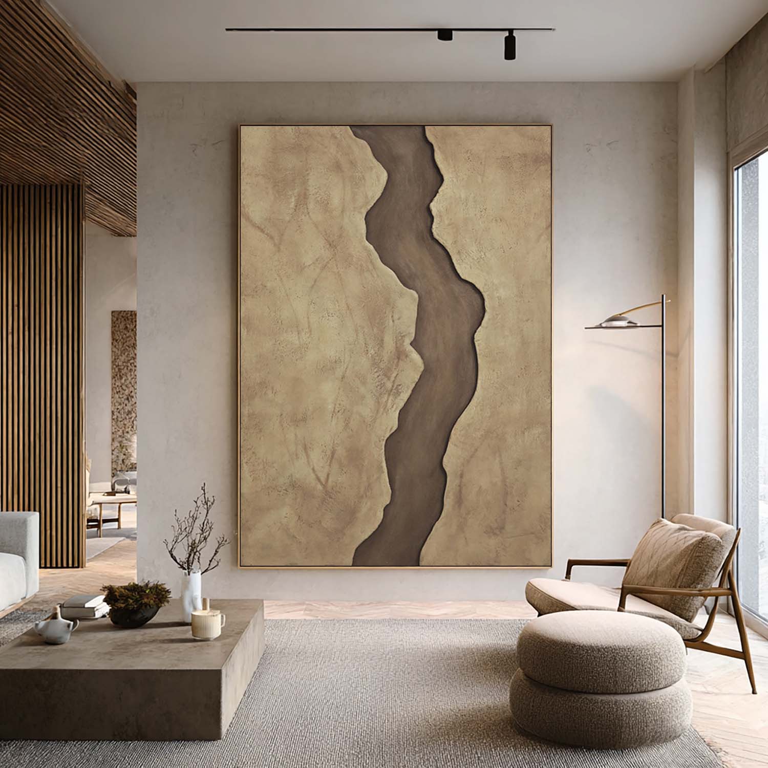 Wabi-Sabi Carved Wood Wall Art - Earth Tone Minimalist Abstract Canyon Texture Relief