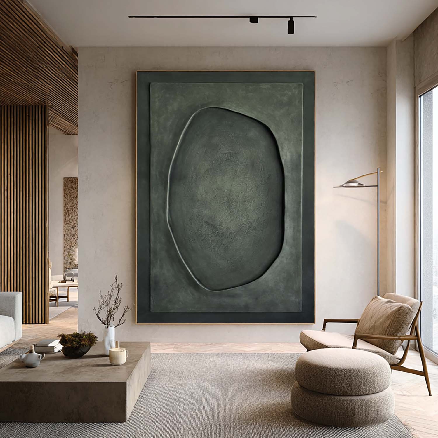 Large 3D Wood Carving Wall Art - Modern Wabi-Sabi Textured Painting for Living Room
