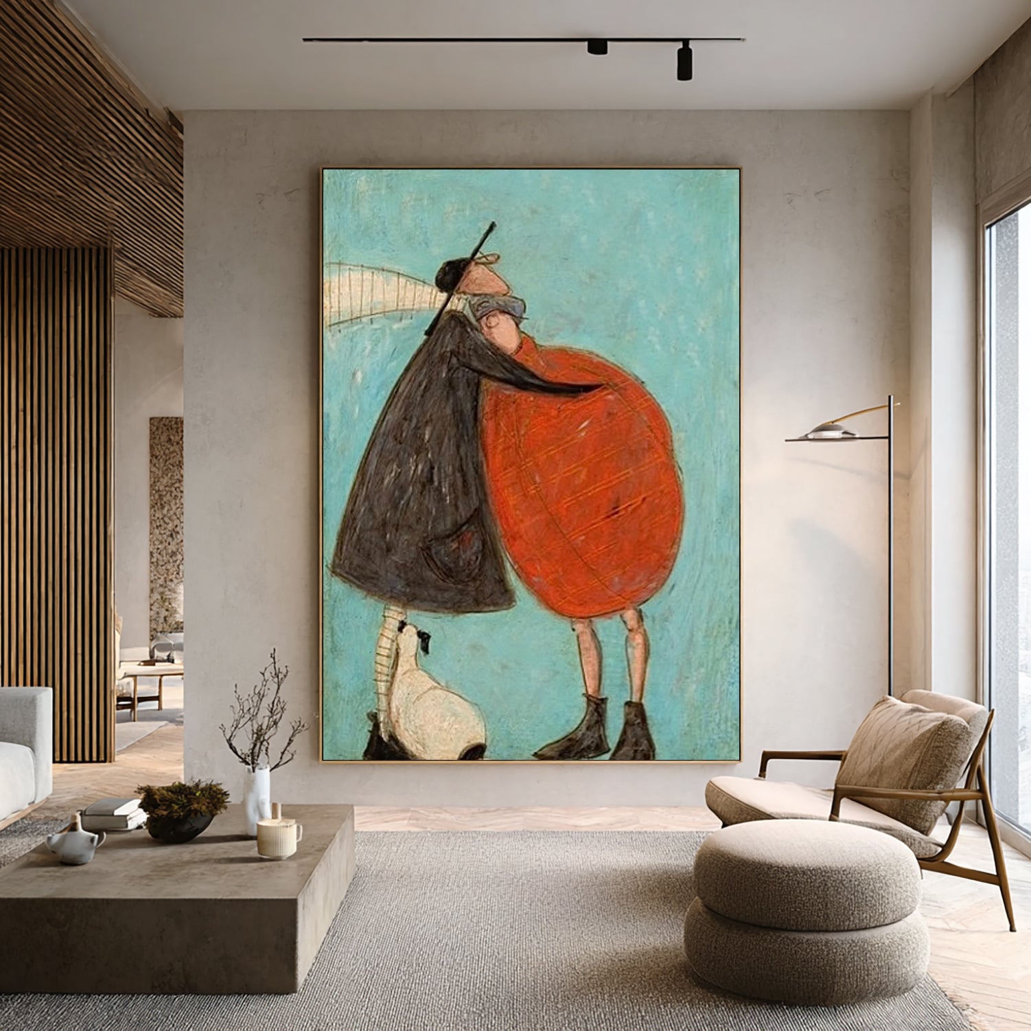 Romantic Embrace Hand-Painted Oil Painting - Modern Abstract Couple Wall Art