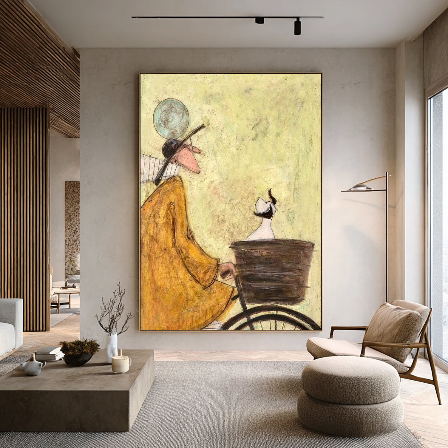 Hand-Painted Vintage Mid-Century Style Bicycle Wall Art | Whimsical Textured Canvas Painting