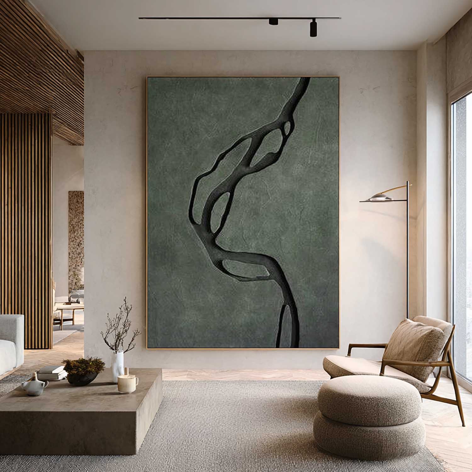 Modern Dark Green 3D Wood Wall Art Hand-Painted Textured 3D Wall Sculpture Decor