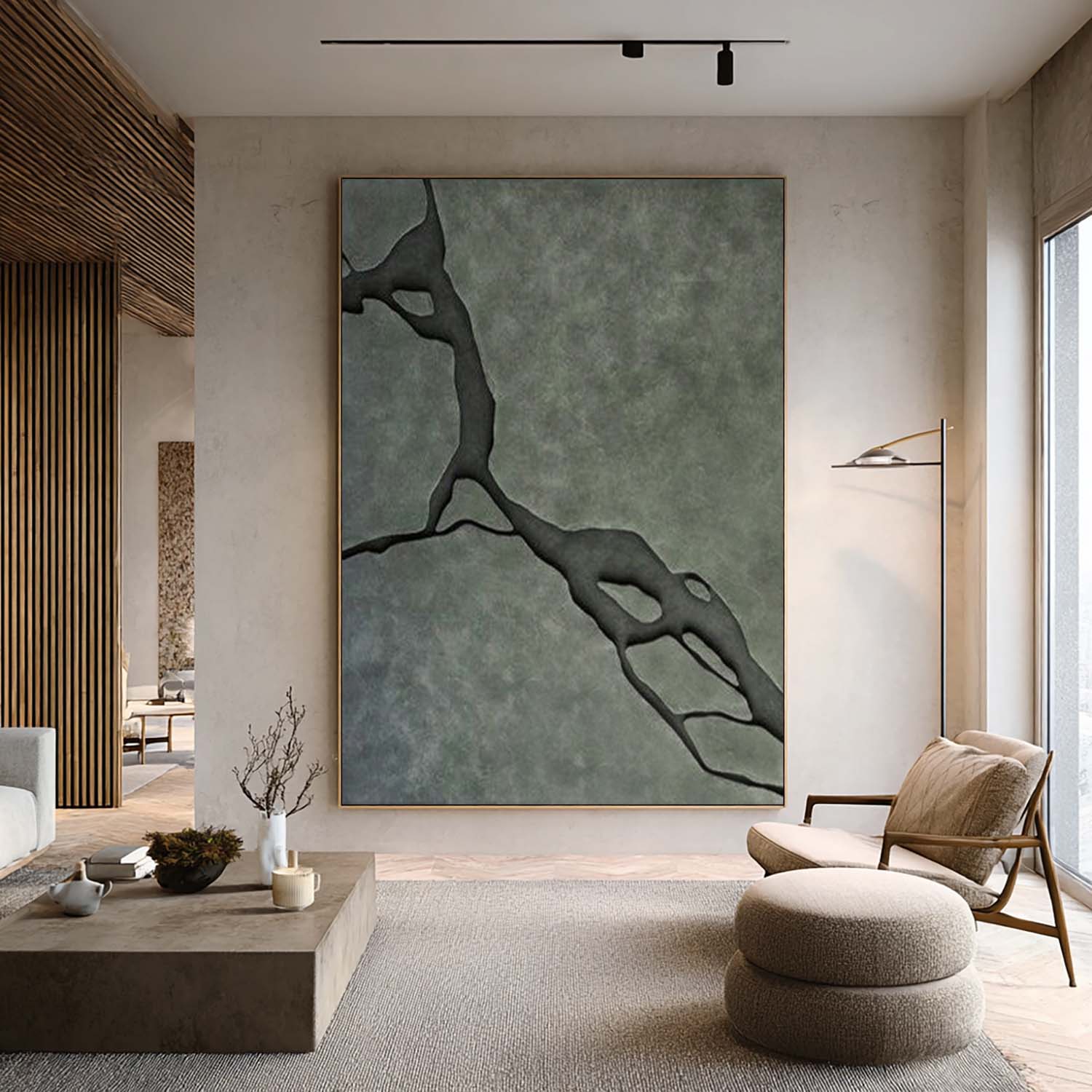 Modern Olive Green 3D Wood Wall Art Minimalist Wood Carving Wall Decor