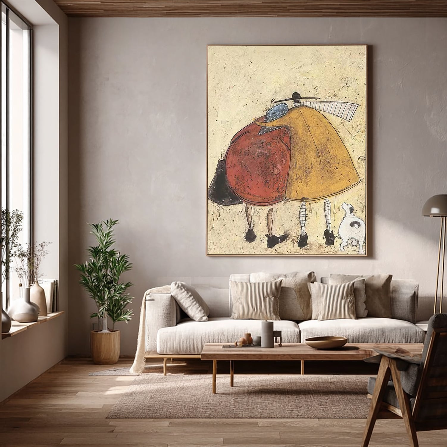 Modern Abstract Hugging Figures Canvas Art - Handcrafted Mid-Century Wall Decor for Living Room