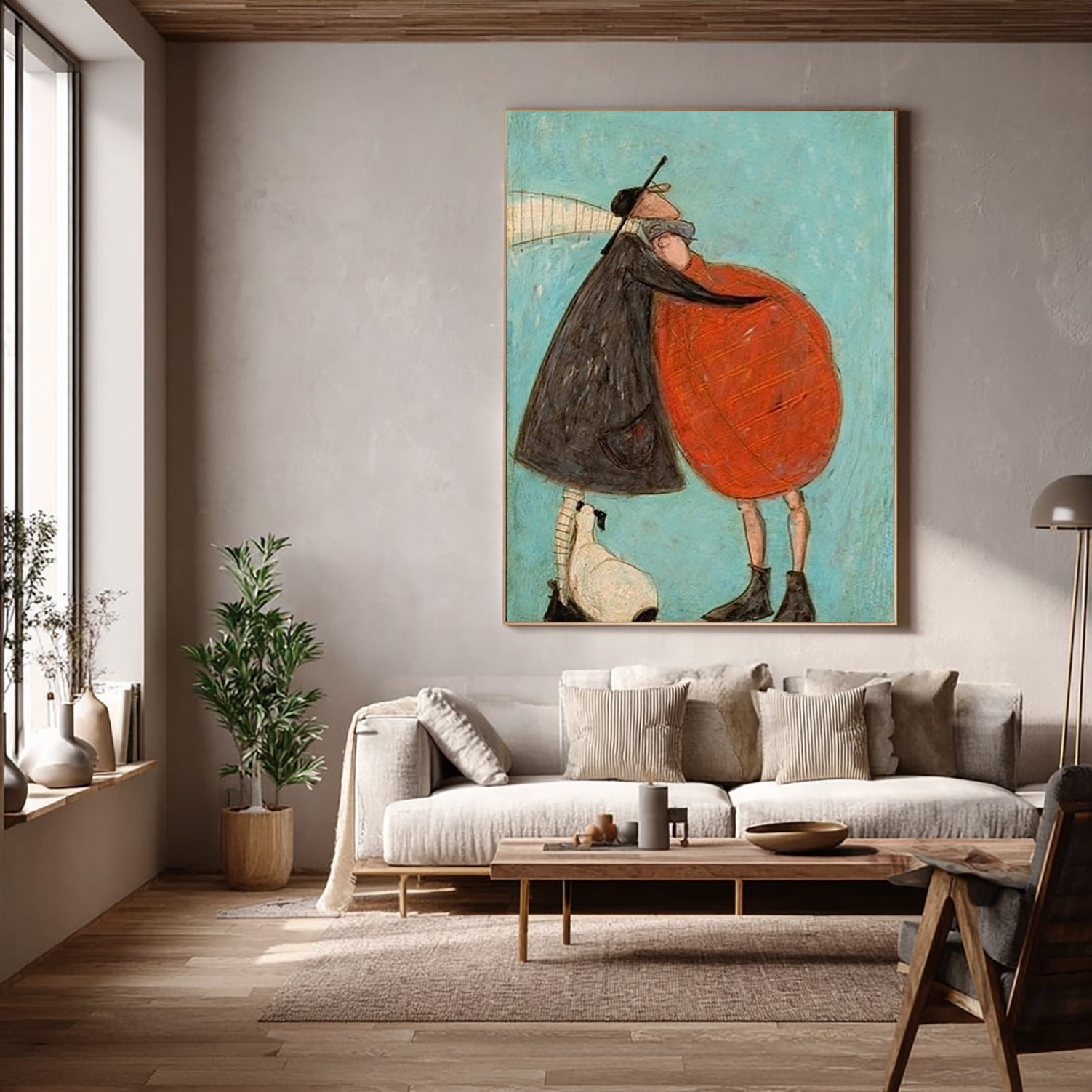 Romantic Embrace Hand-Painted Oil Painting - Modern Abstract Couple Wall Art