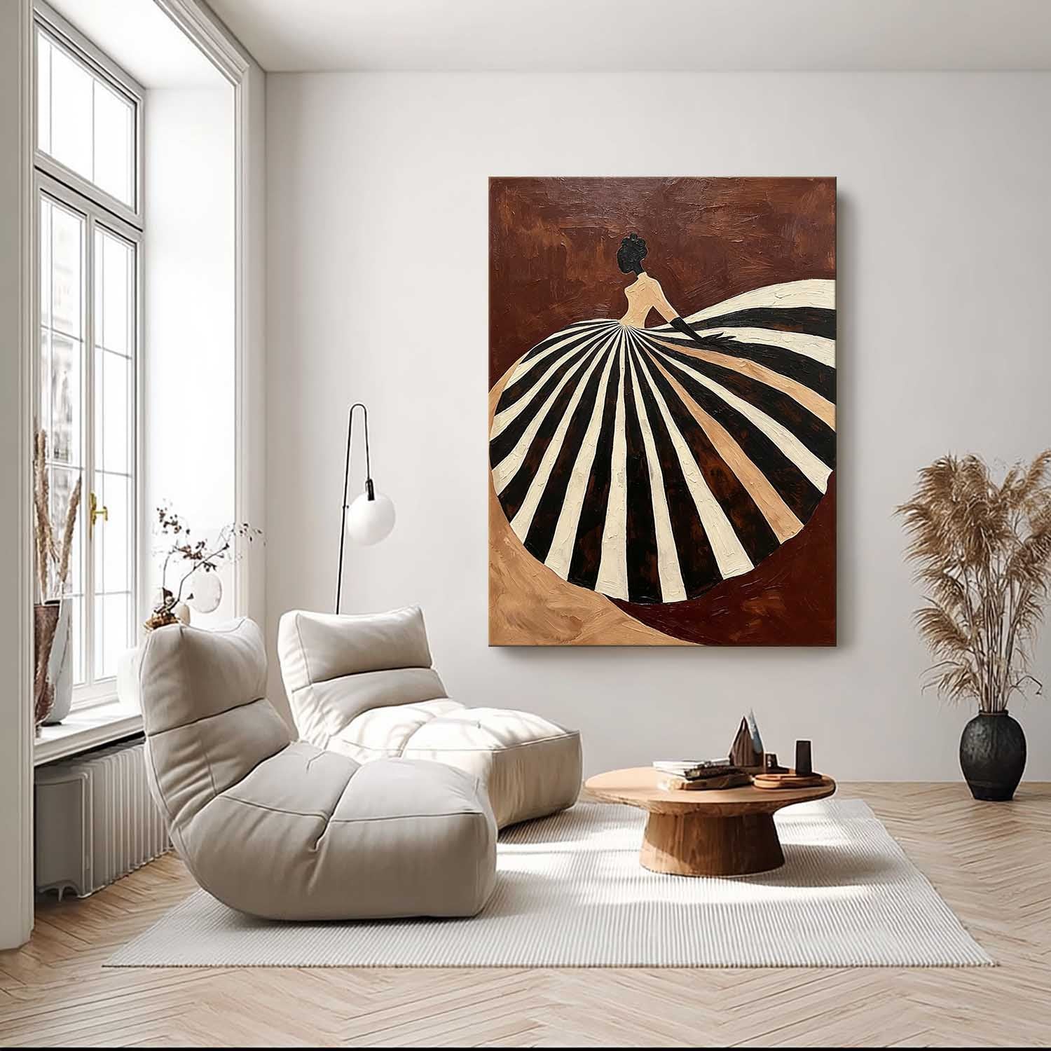 Modern Mid-century Figurative Canvas Painting, Brown and Neutral Tone Luxury Decor