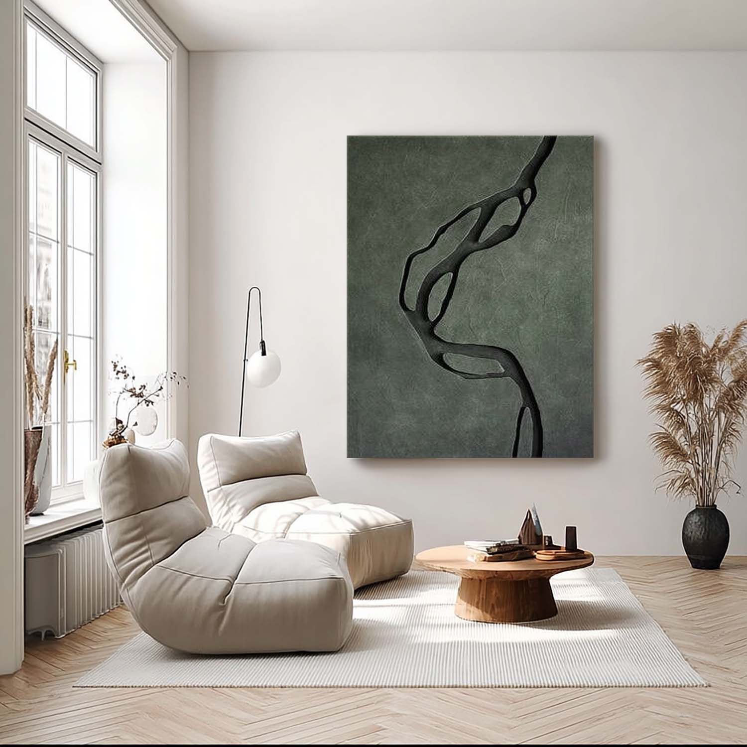 Modern Dark Green 3D Wood Wall Art Hand-Painted Textured 3D Wall Sculpture Decor