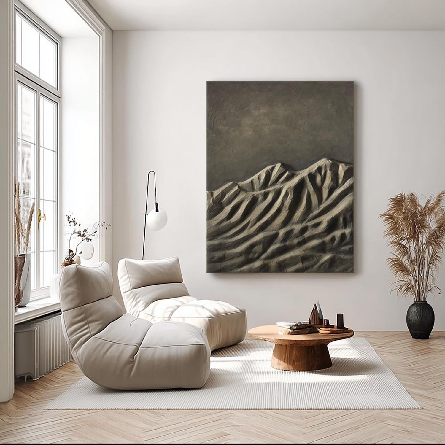Minimalist 3D Mountain Textured Wall Art - Abstract Modern Relief Art for Living Room Decor