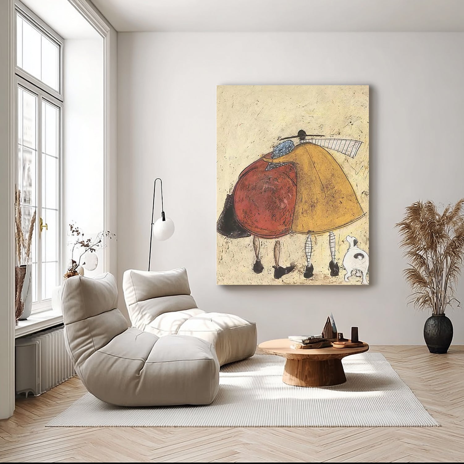 Modern Abstract Hugging Figures Canvas Art - Handcrafted Mid-Century Wall Decor for Living Room